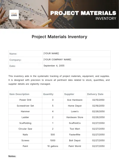 Free Project Materials Inventory Template to Edit Online