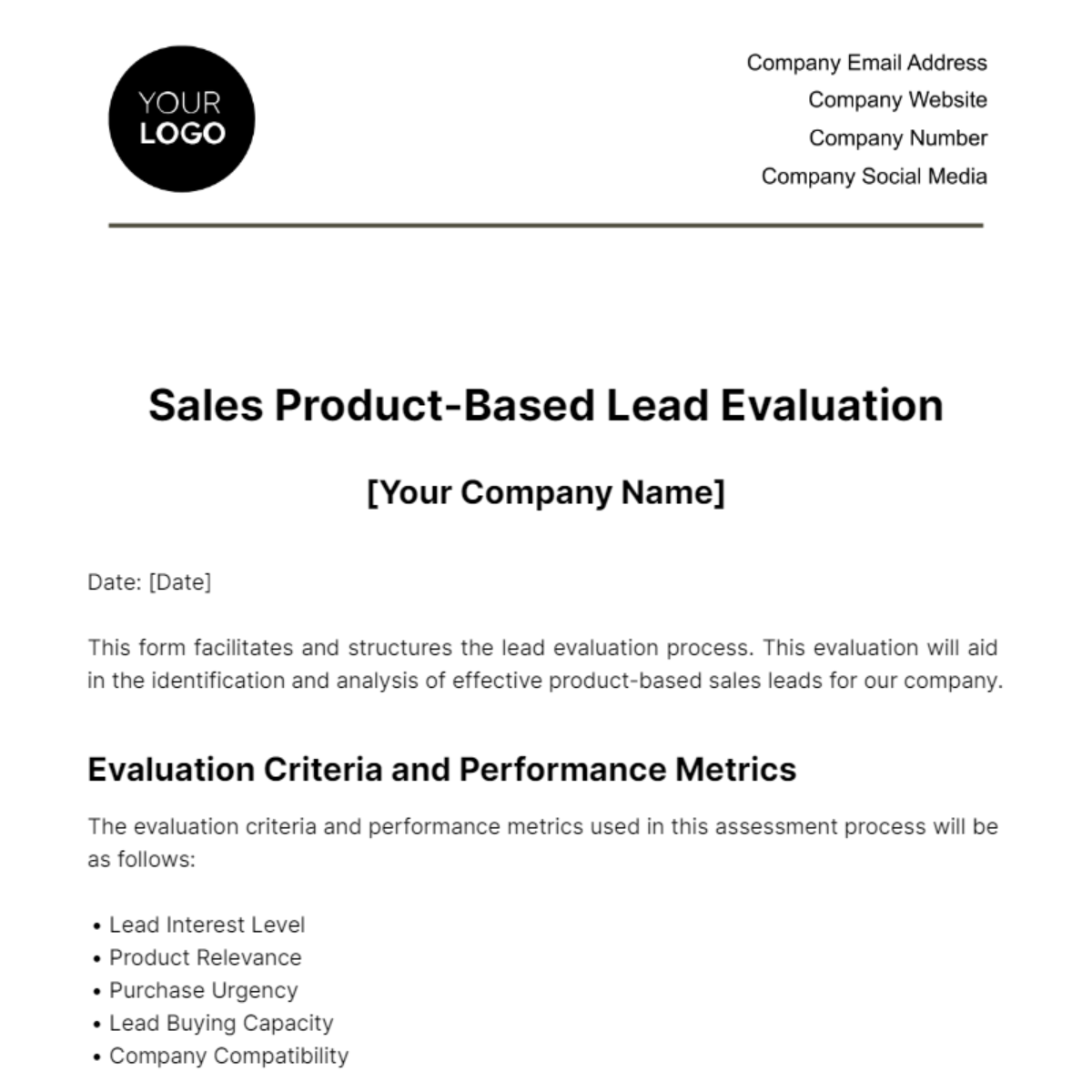 Free Sales Product-Based Lead Evaluation Template