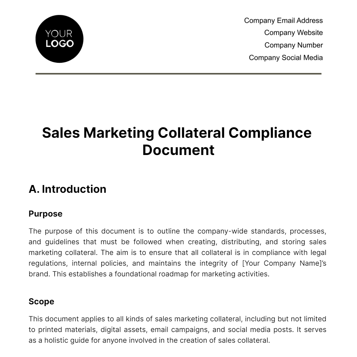 Free Sales Marketing Collateral Compliance Document Template