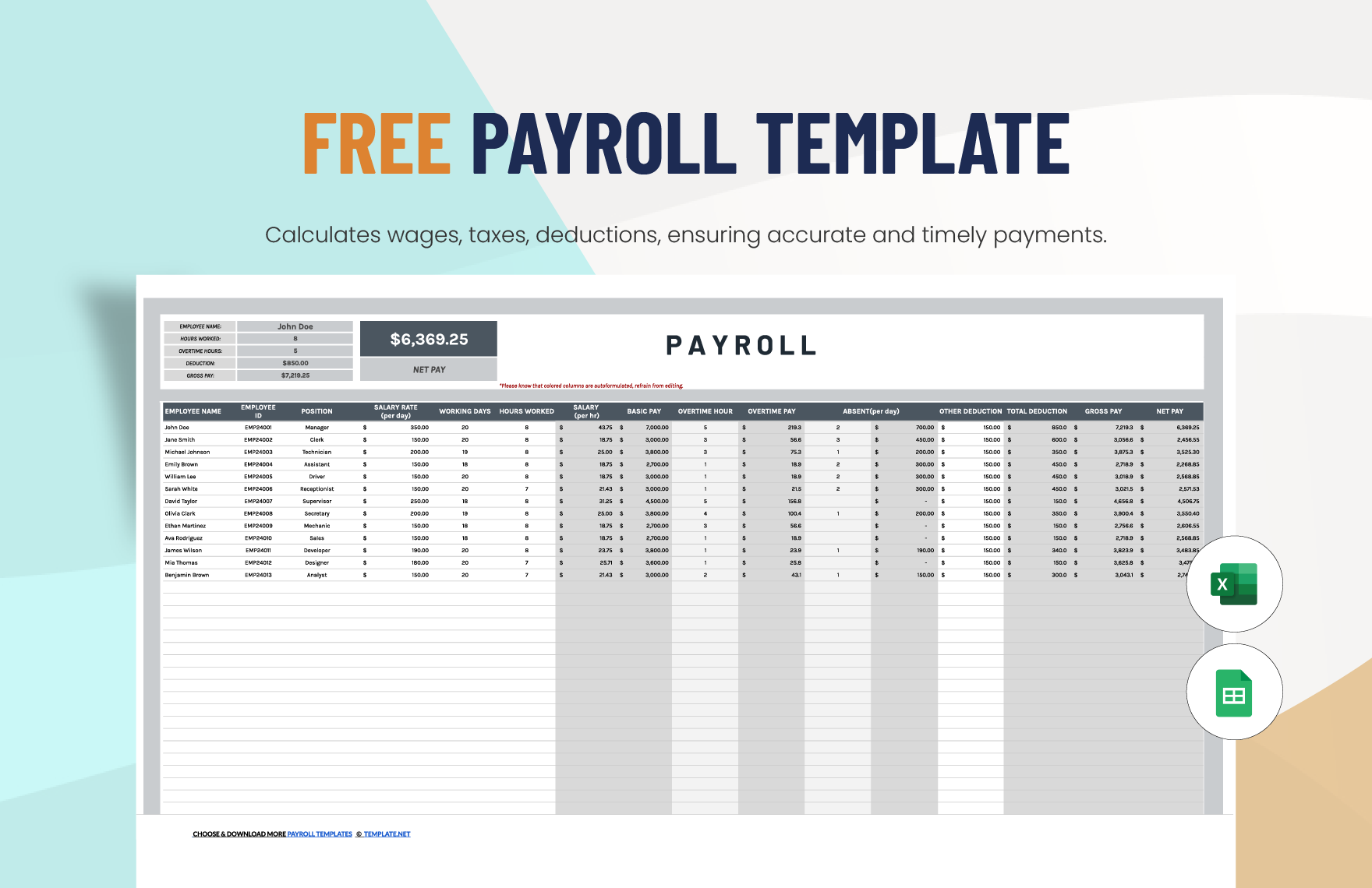 Payroll Template in Google Sheets - FREE Download | Template.net
