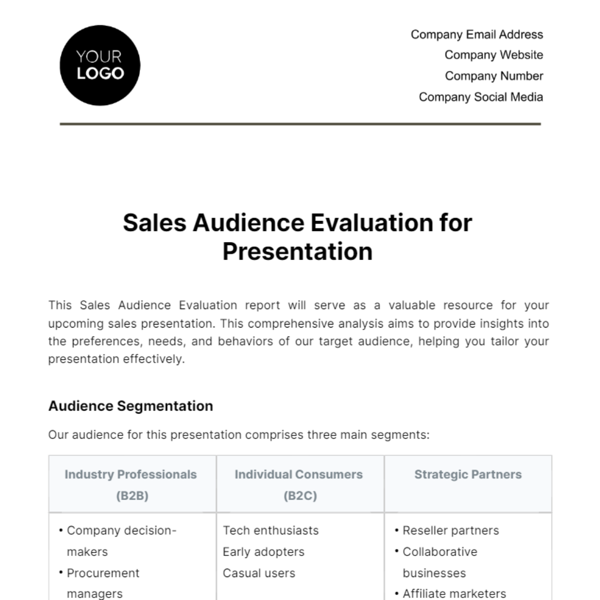 Free Sales Audience Evaluation for Presentation Template