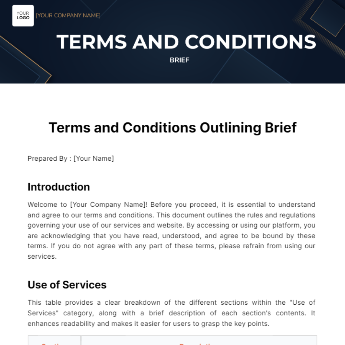 Free Terms And Conditions Brief Template to Edit Online