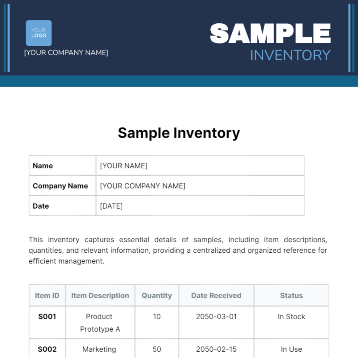 Sample Inventory Template