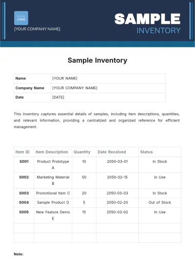 Free Sample Inventory Template to Edit Online