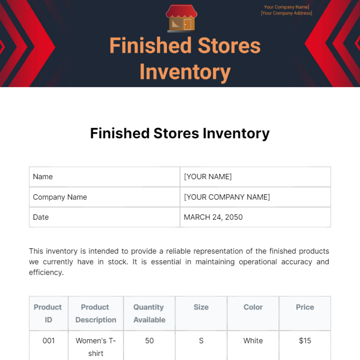 Free Finished Stores Inventory Template