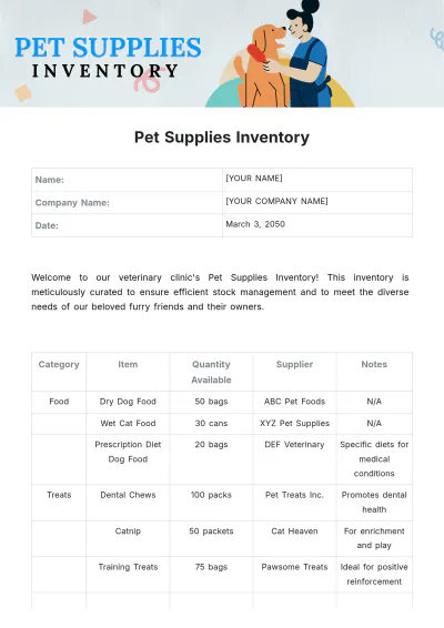 Free Pet Supplies Inventory Template to Edit Online