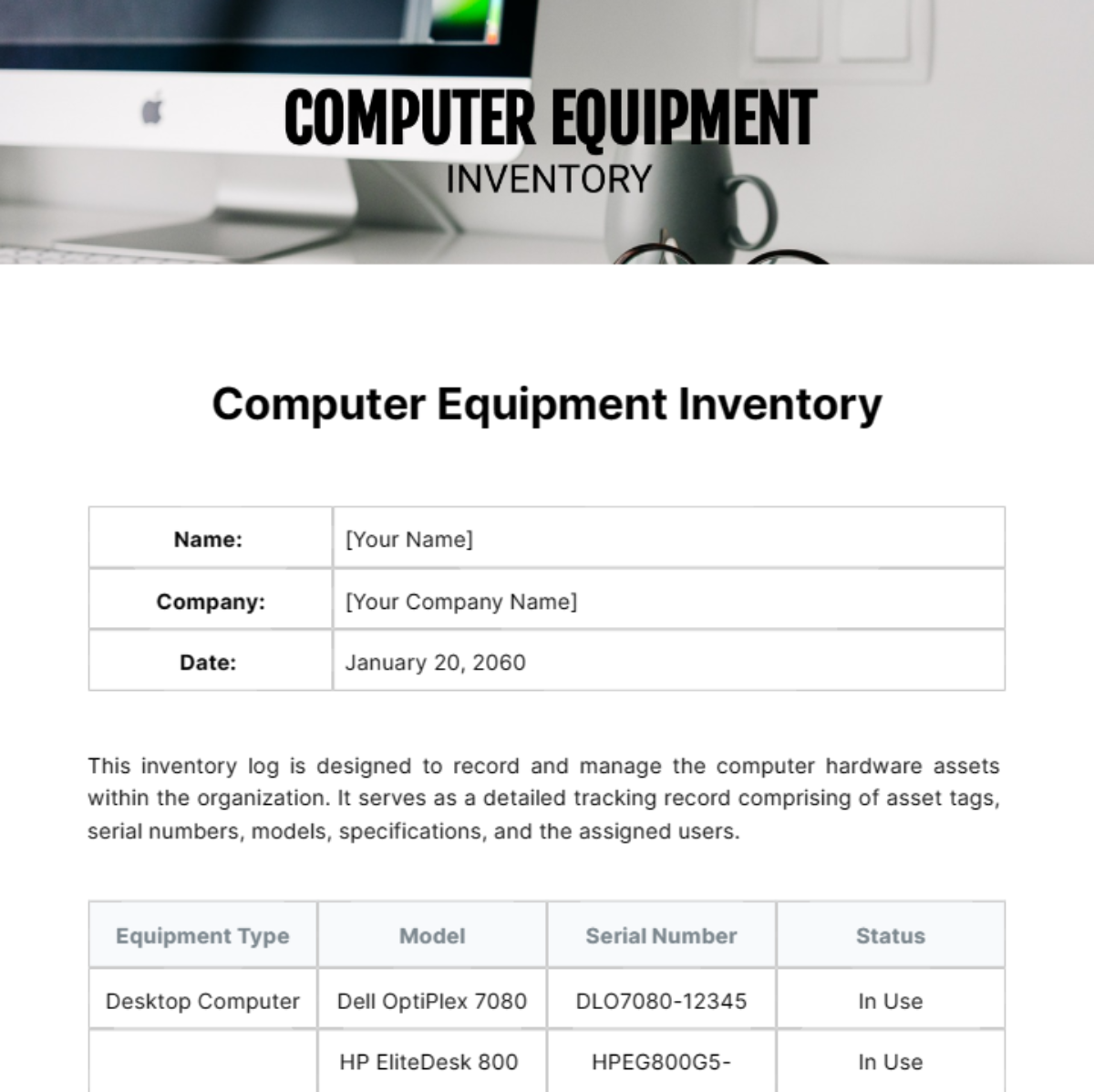 Computer Equipment Inventory Template