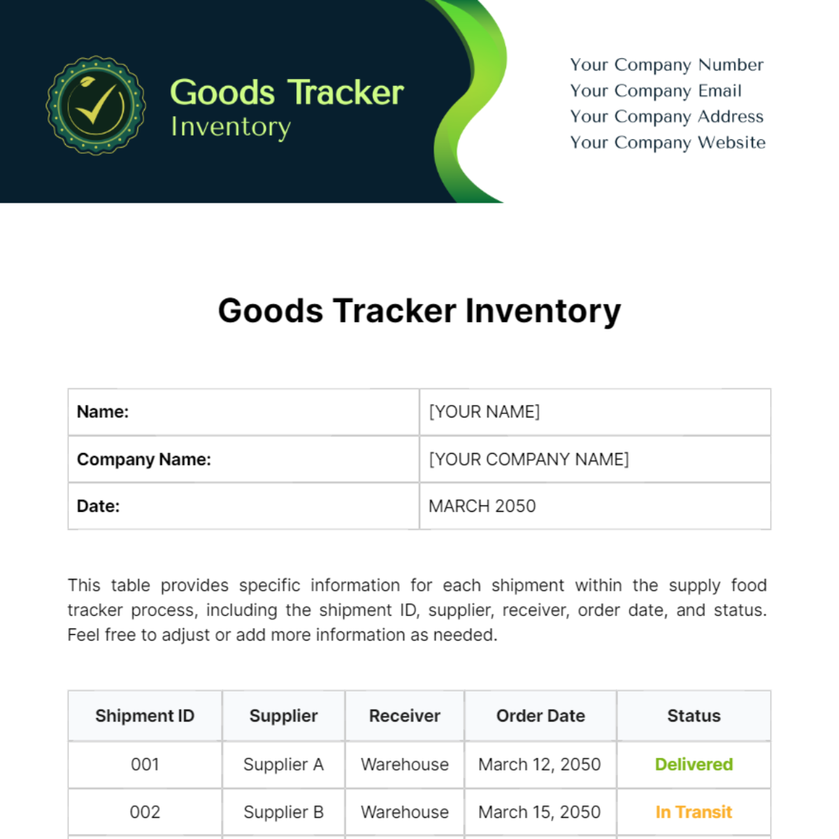 Free Goods Tracker Inventory Template