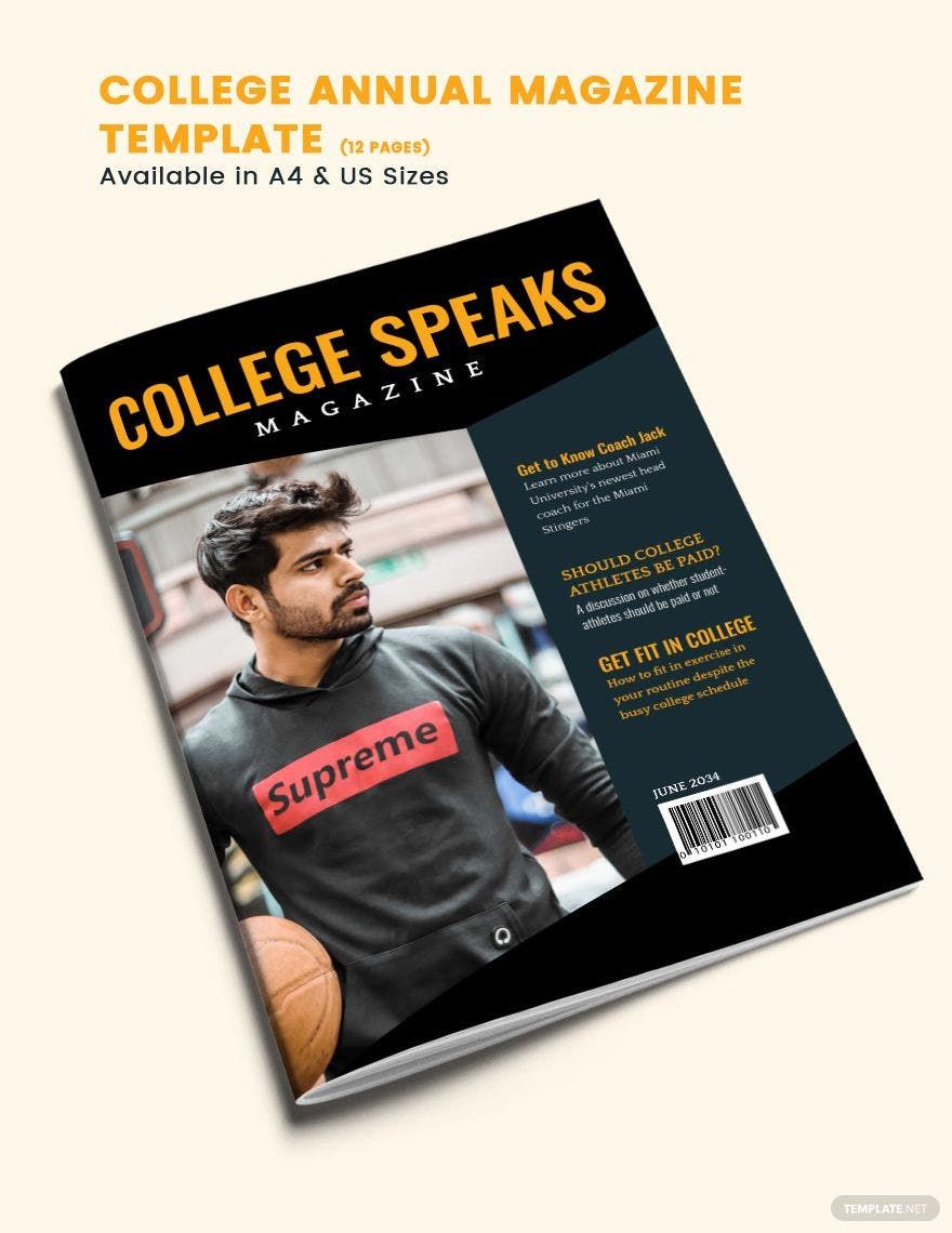College Annual Magazine Template in Word, Apple Pages, Publisher, InDesign