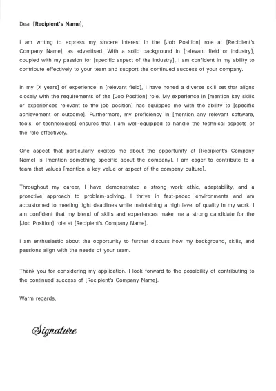Free Generic Cover Letter Template to Edit Online