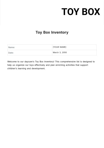 Free Toy Box Inventory Template to Edit Online