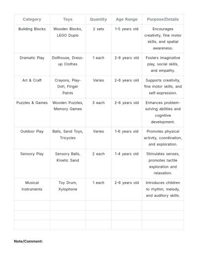 Free Toy Box Inventory Template to Edit Online