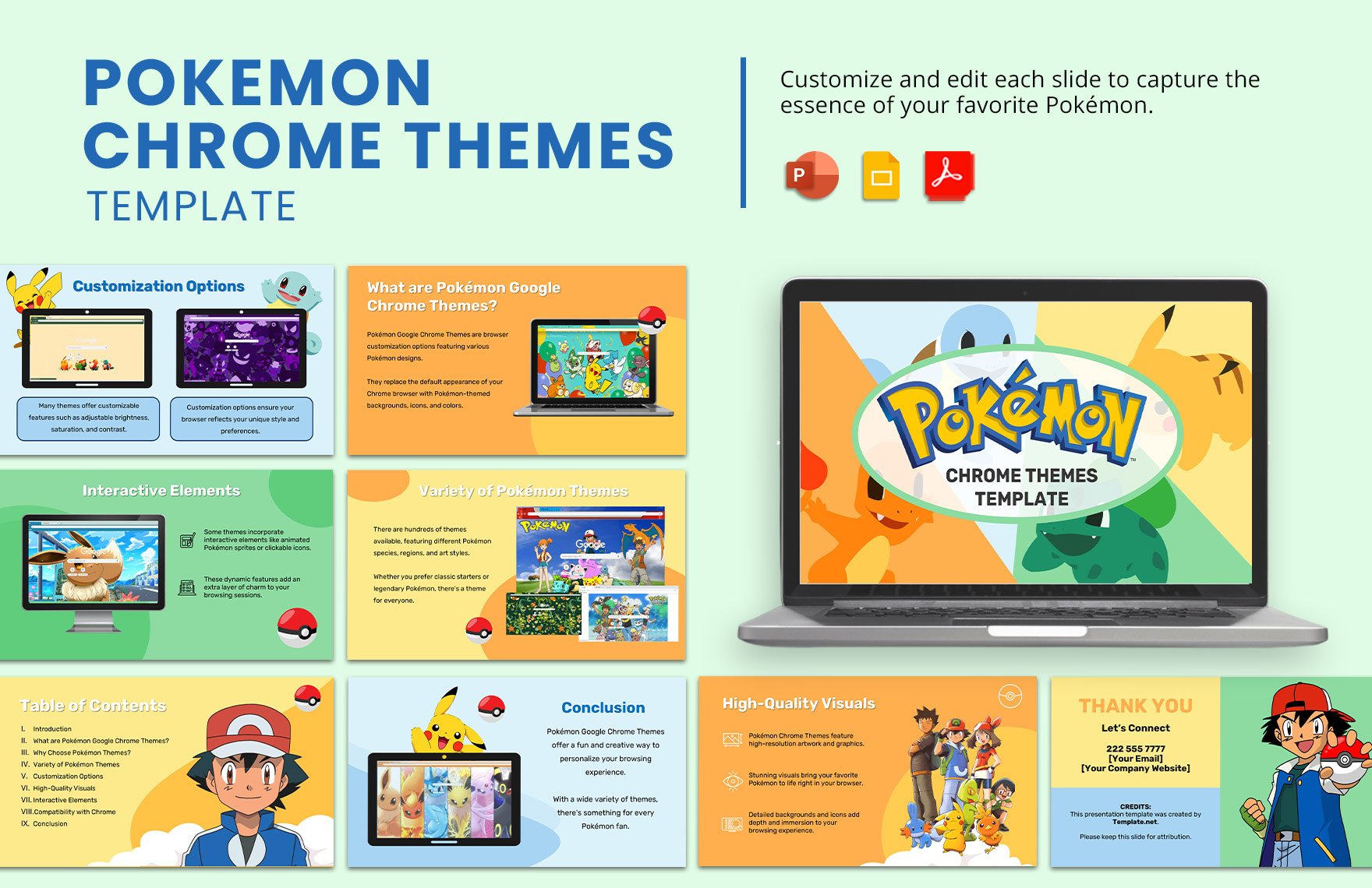 Pokemon Chrome Themes Template in PDF, PowerPoint, Google Slides