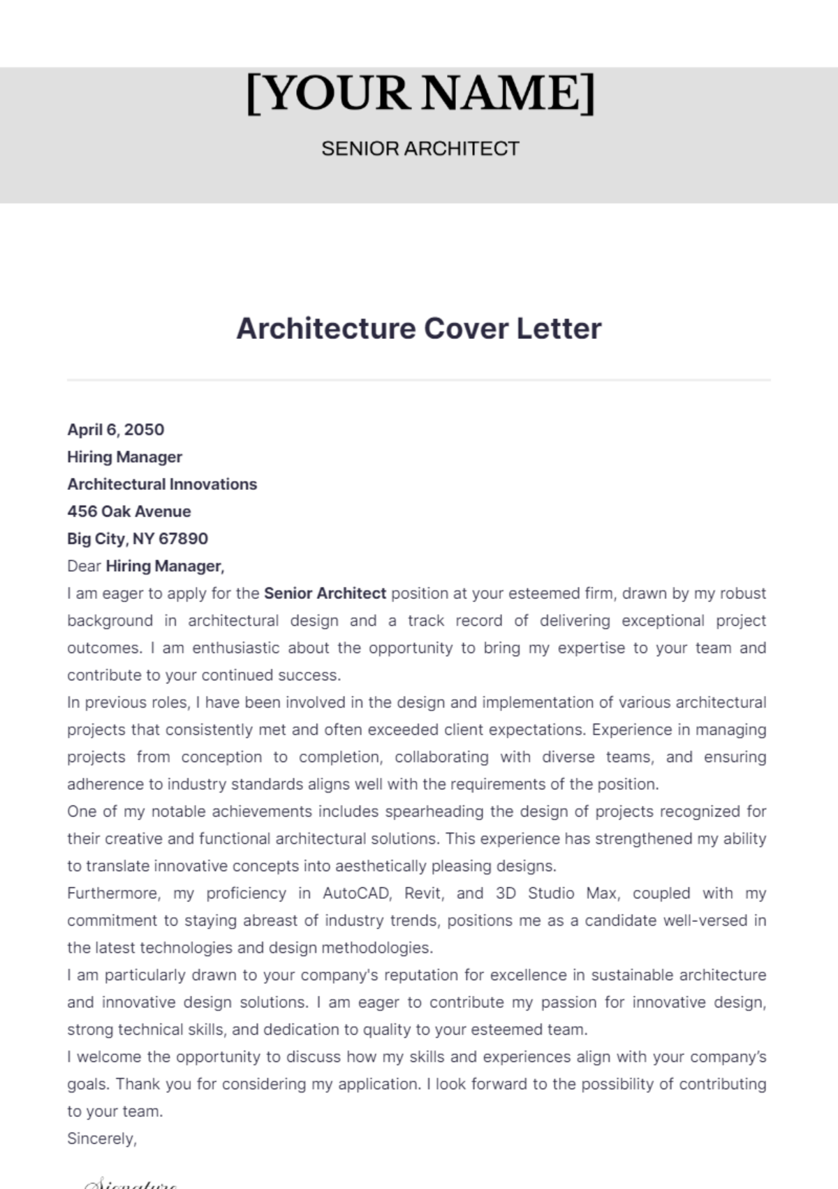 Architecture Cover Letter