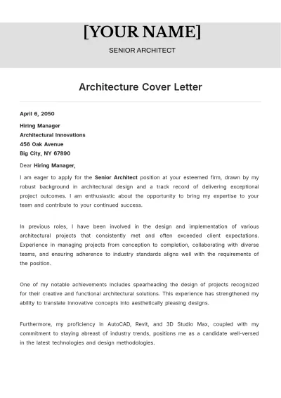 Free Architecture Cover Letter to Edit Online