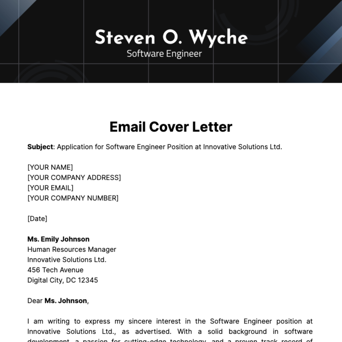Email Cover Letter Template