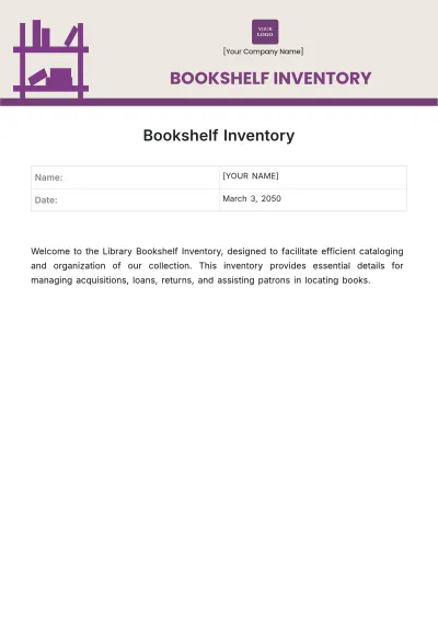 Free Bookshelf Inventory Template to Edit Online
