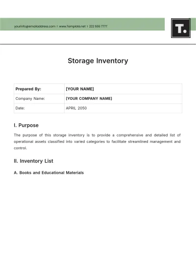 Free Storage Inventory Template to Edit Online