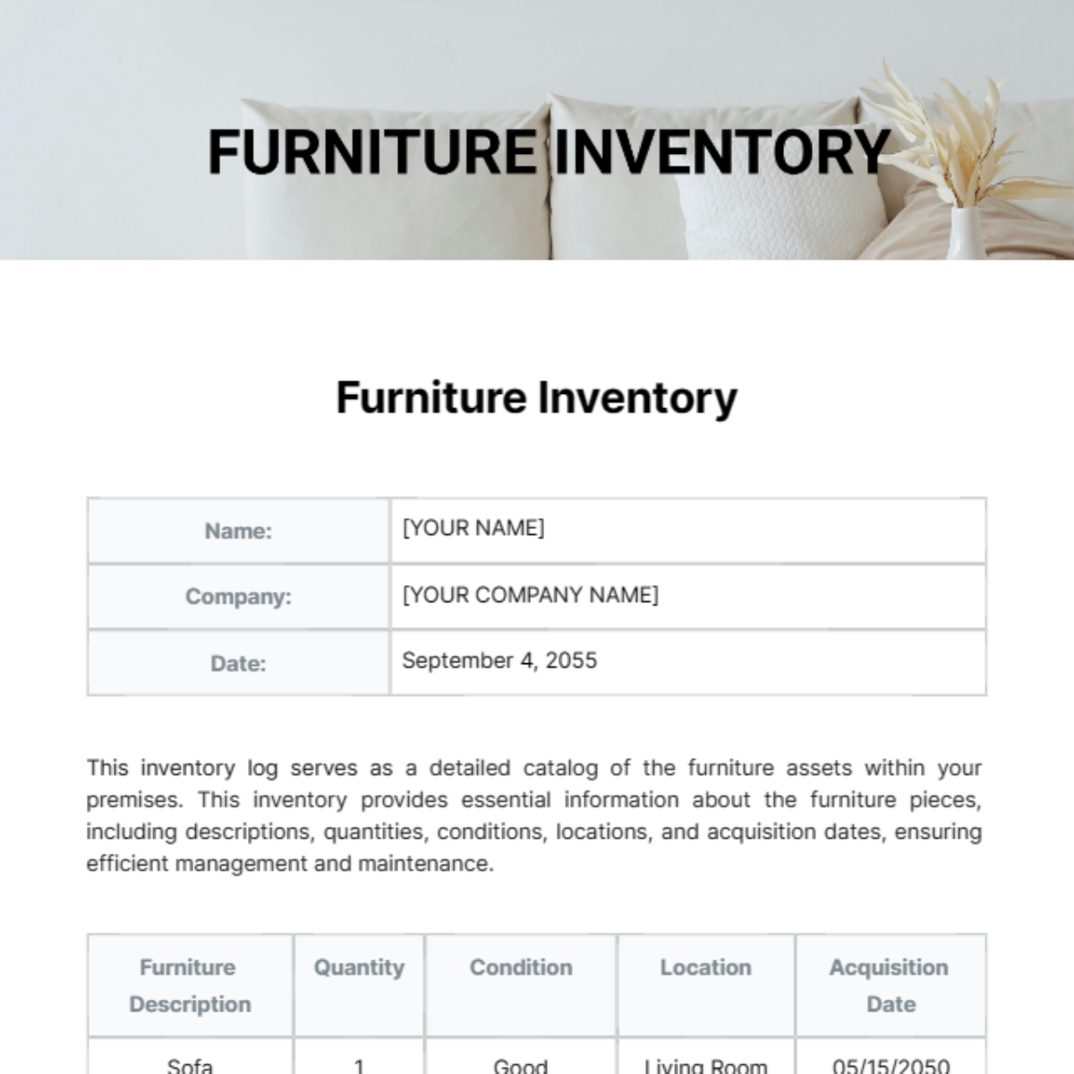 Free Furniture Inventory Template
