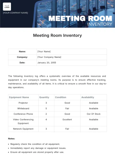 Free Meeting Room Inventory Template to Edit Online