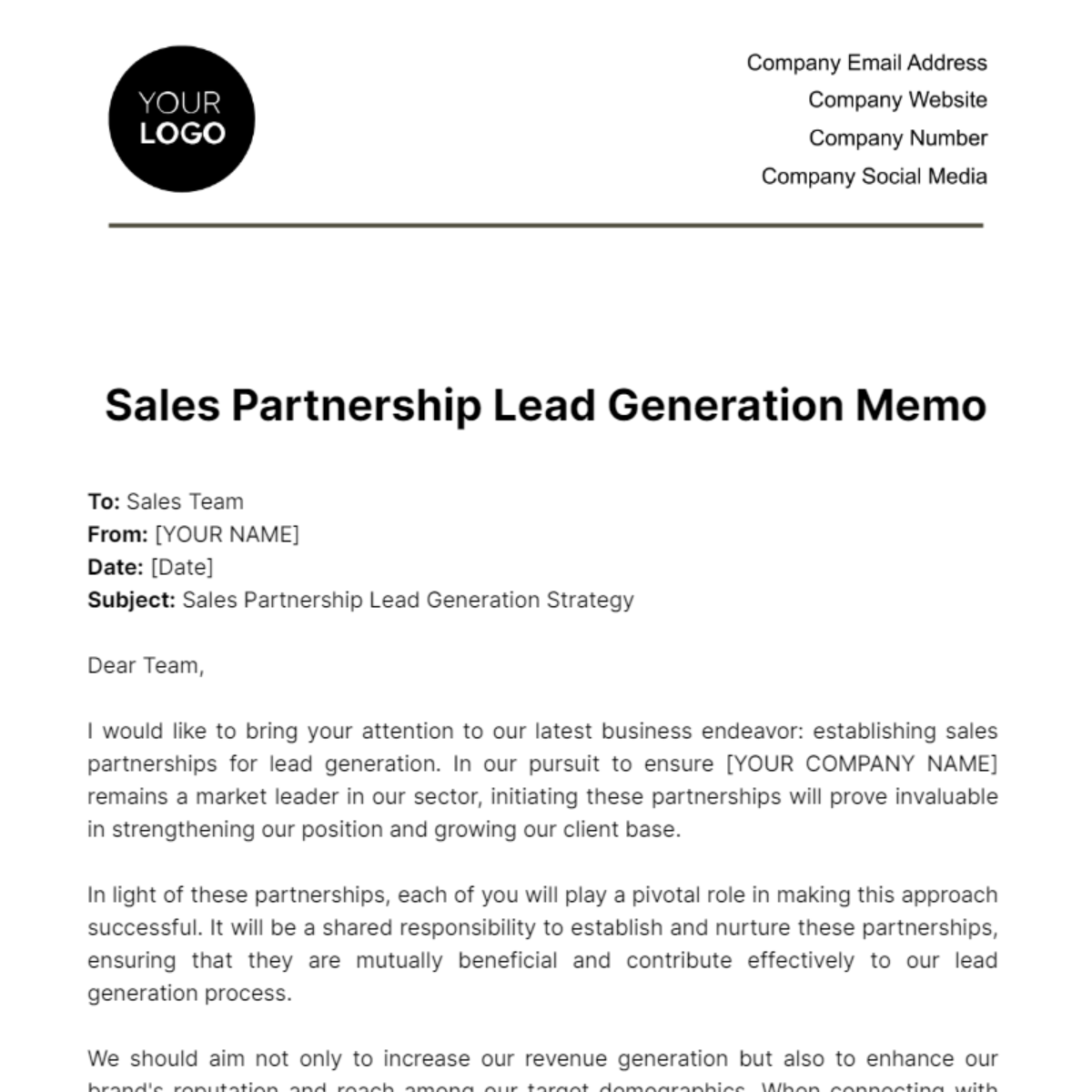 Free Sales Partnership Lead Generation Memo Template