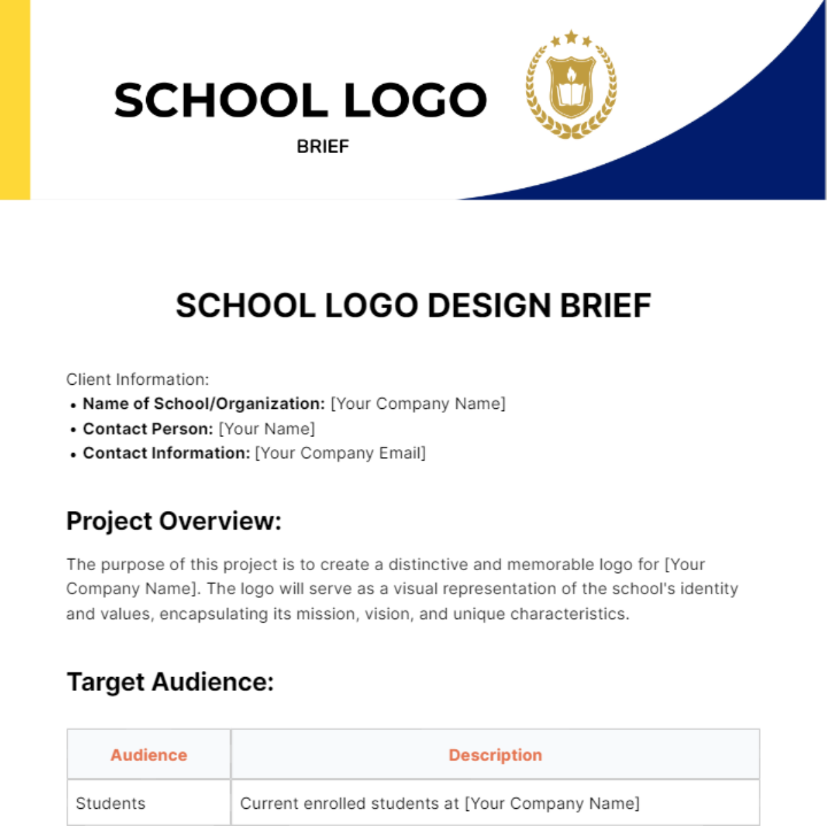 Free School Logo Brief Template