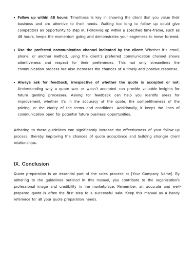 Free Sales Training Manual for Quote Preparation Template to Edit Online