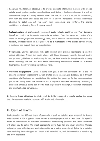 Free Sales Training Manual for Quote Preparation Template to Edit Online