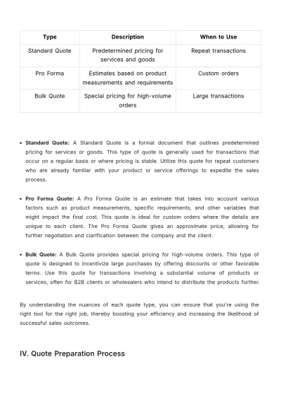 Free Sales Training Manual for Quote Preparation Template to Edit Online