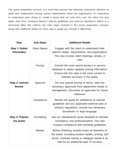 Free Sales Training Manual for Quote Preparation Template to Edit Online