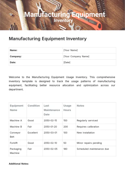 Free Manufacturing Equipment Inventory Template to Edit Online