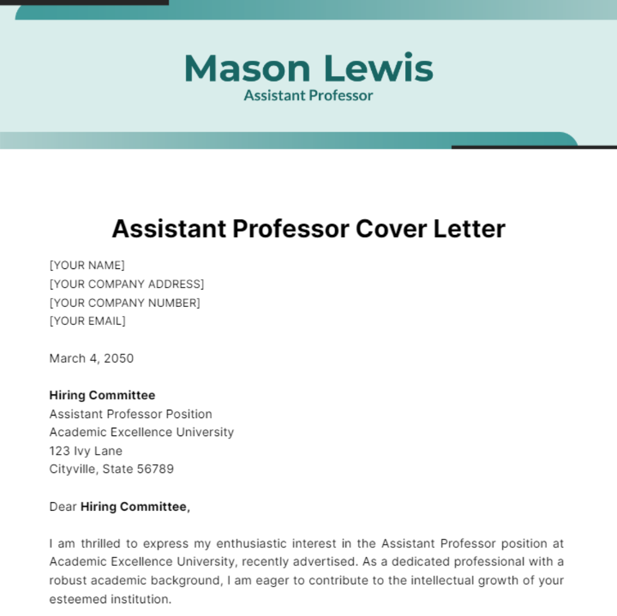 Assistant Professor Cover Letter Template
