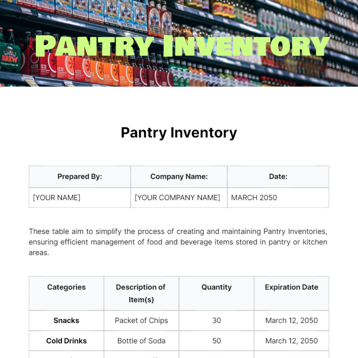 Free Pantry Inventory Template