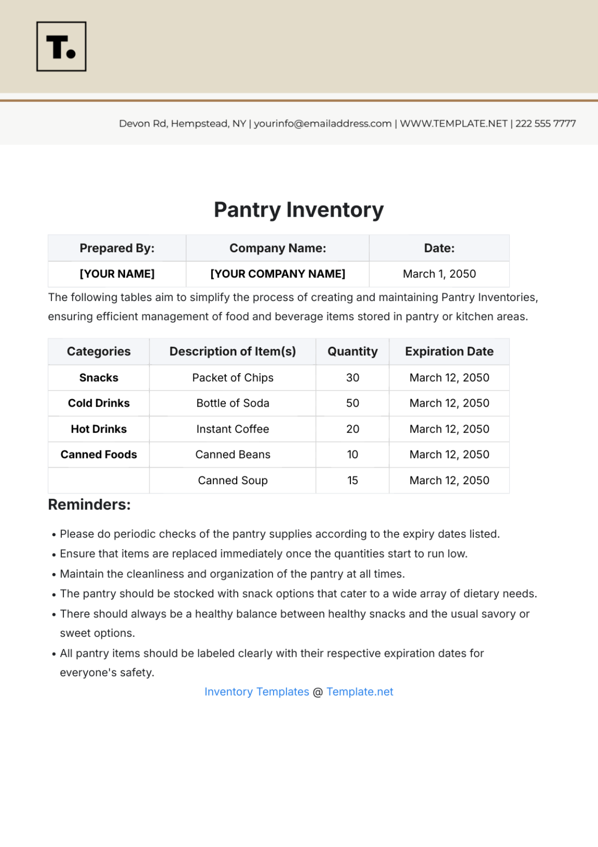 Pantry Inventory Template