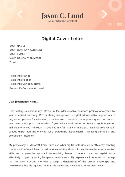 Free Digital Cover Letter Template to Edit Online