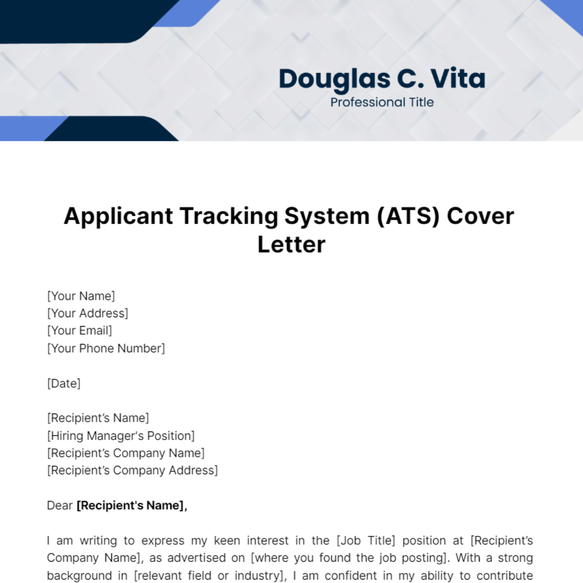 Applicant Tracking System (ATS) Cover Letter Template