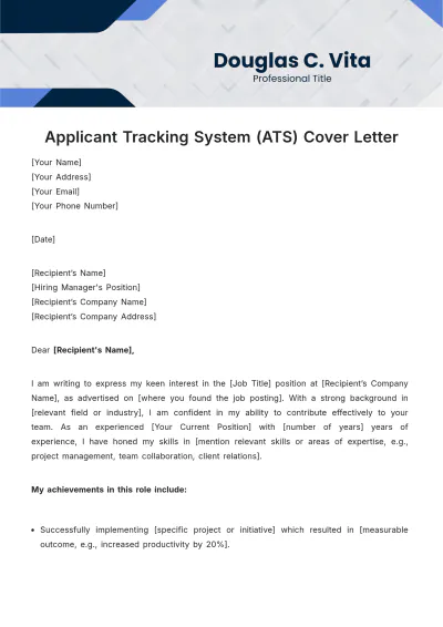 Free Applicant Tracking System (ATS) Cover Letter Template to Edit Online