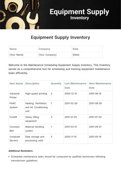 Free Equipment Supply Inventory Template to Edit Online