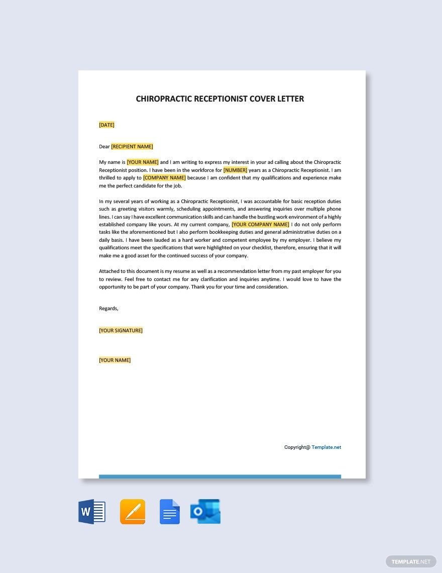 Chiropractic Receptionist Cover Letter Template