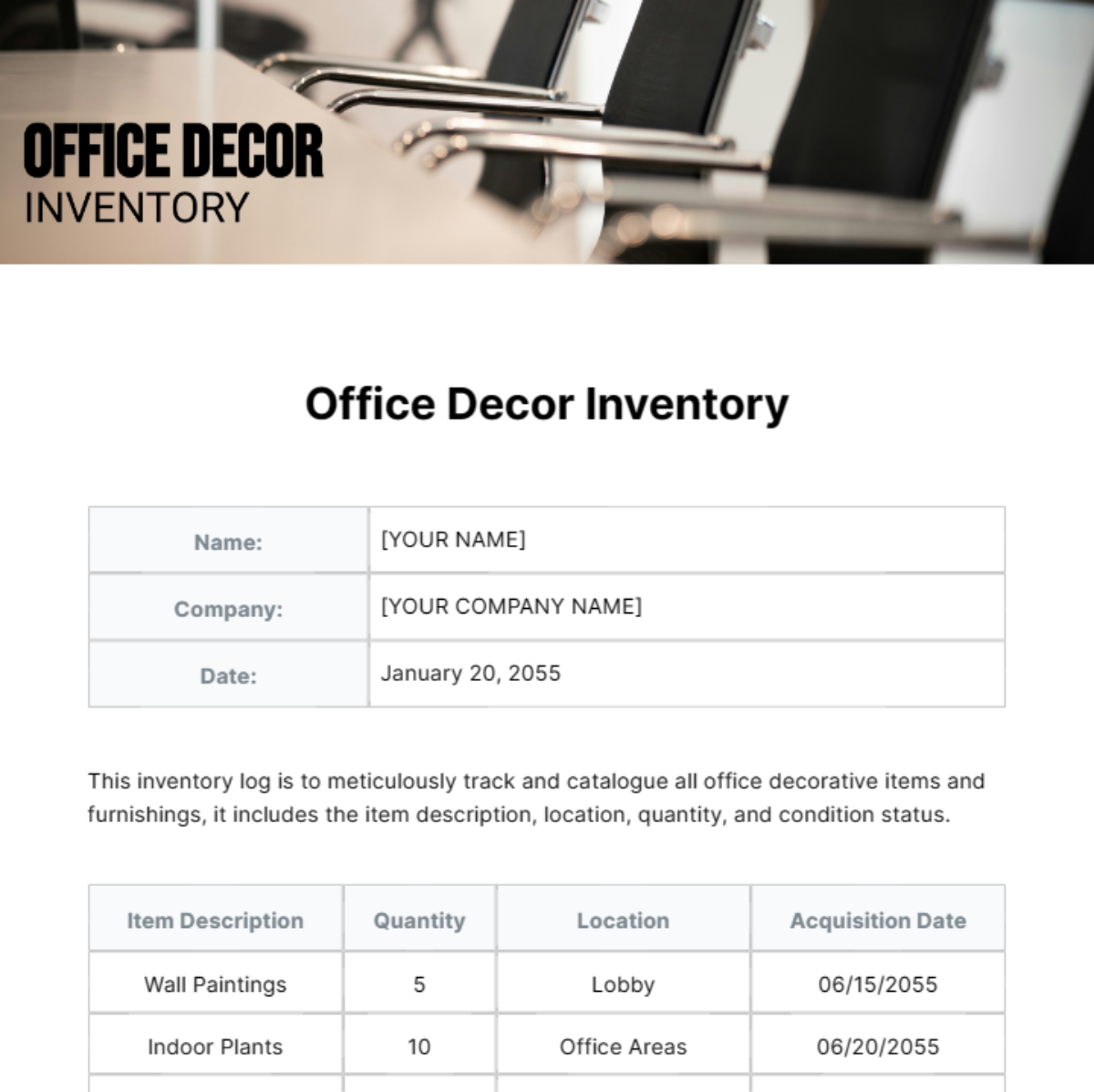 Free Office Decor Inventory Template