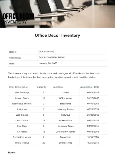 Free Office Decor Inventory Template to Edit Online