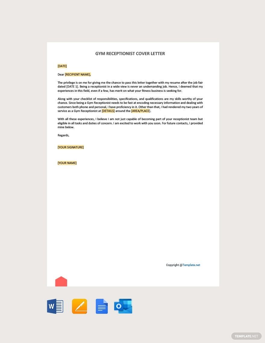 Gym Receptionist Cover Letter