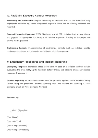 Free Workplace Radiation Safety Procedure Template to Edit Online