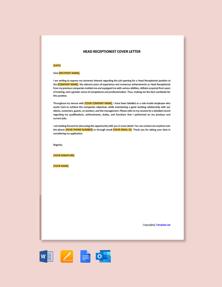 Free Head Receptionist Cover Letter Template