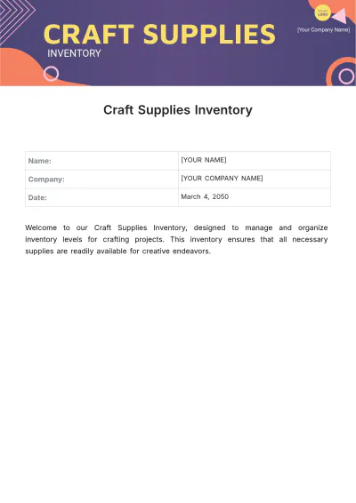 Free Craft Supplies Inventory Template to Edit Online