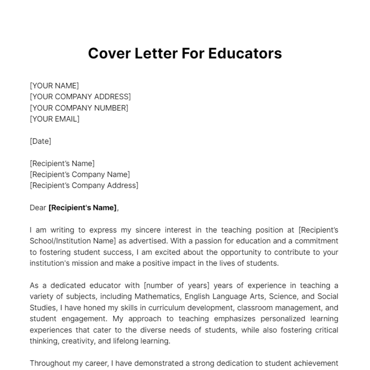 Career Cover Letter Template - Edit Online & Download Example ...