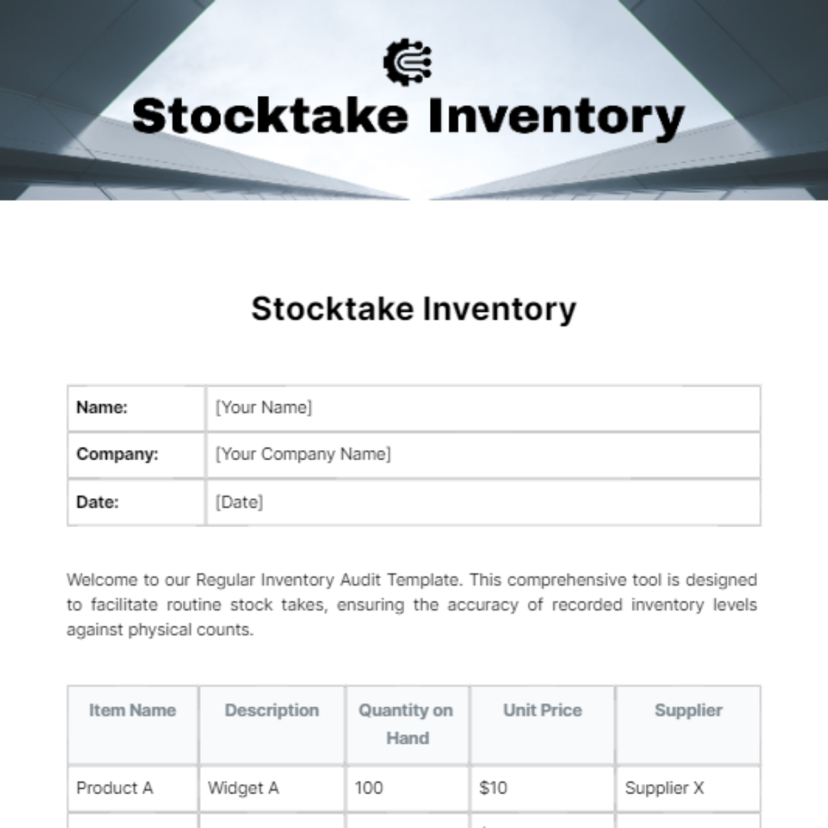 Stocktake Inventory Template
