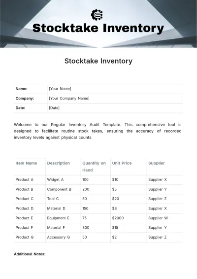 Free Stocktake Inventory Template to Edit Online