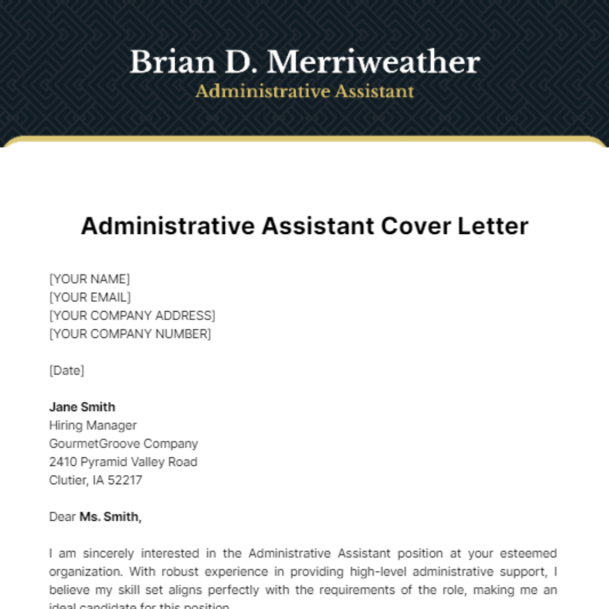 Administrative Assistant Cover Letter Template