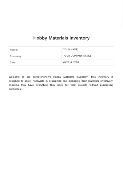 Free Hobby Materials Inventory Template to Edit Online